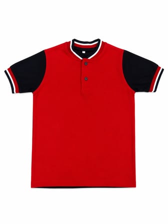 Çocuk Pamuklu Yumuşak Dokulu Hakim Yaka Kırmızı Arkası Lacivert Okul Tshirt