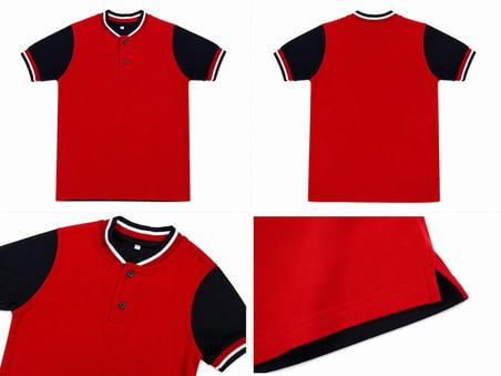 Çocuk Pamuklu Yumuşak Dokulu Hakim Yaka Kırmızı Arkası Lacivert Okul Tshirt