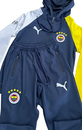 Kısmet Sepeti Lacivert Kapüşonlu Rüzgar Geçirmez Sarı Lacivert Nakış İşlemeli Çocuk Eşofman Takımı