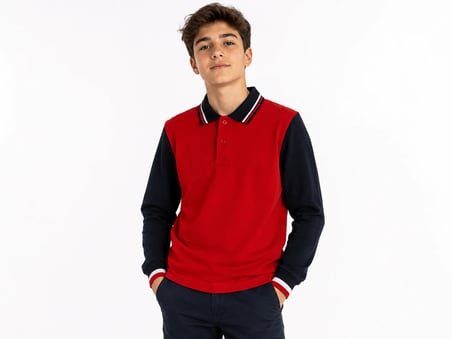 Çocuk Pamuklu Yumuşak Dokulu Hakim Yaka Ön Kırmızı Arkası Lacivert Sweatshirt