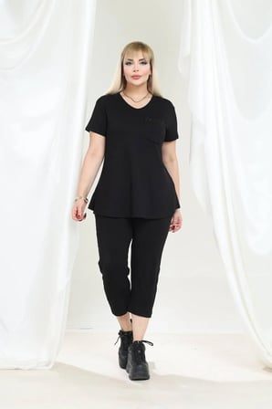 Kadın Kapri Tshirt Taş Detaylı Şık Viskon Penye Takım