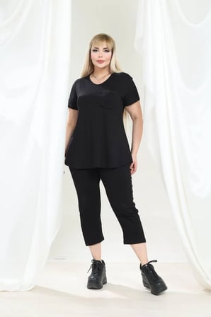 Kadın Kapri Tshirt Taş Detaylı Şık Viskon Penye Takım