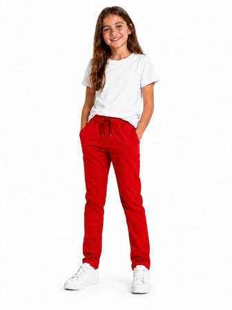Çocuk Kırmızı Full Likralı Destan Kumaş Ribana Bel Lastikli Okul Pantolonu