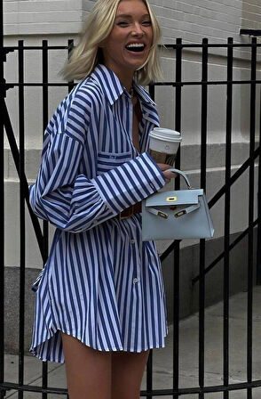 Kadın Gömlek -elbise çizgili Desen