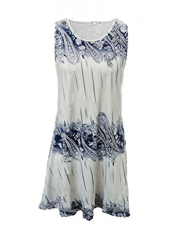 Kadın Kolsuz Bisiklet Yaka Desenli Süprem Elbise