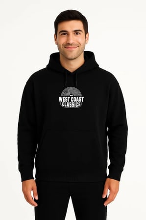 Erkek Üç İplik Kapüşonlu Ön Ve Arka Baskılı SweatShirt Hoodie - Siyah