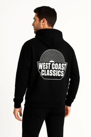 Erkek Üç İplik Kapüşonlu Ön Ve Arka Baskılı SweatShirt Hoodie - Siyah