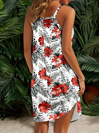 Kadın Ip Askılı çiçek Desenli Süprem Elbise