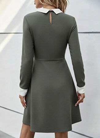 Kadın Uzun Kollu Yakalı Düğmeli çağla Yeşili Modal Mini Elbise