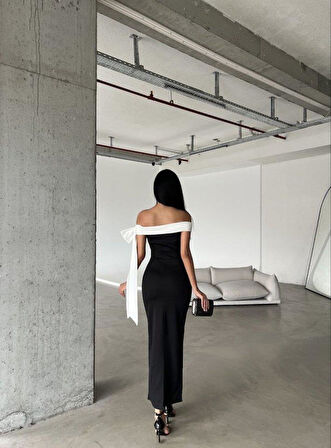 Kadın Madonna Yaka Skuba Krep Kumaş Kurdale Detay Elbise