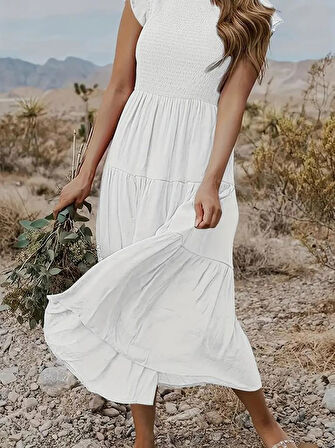 Kadın Kısa Kollu Kolları Volanlı Gipeli Aerobin Elbise