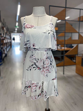 Kadın Gül Desenli Mikro Kumaş Mini Elbise