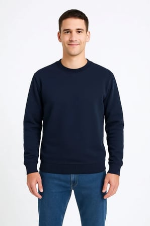 Erkek Üç İplik Düz Bisiklet Yaka SweatShirt - Lacivert