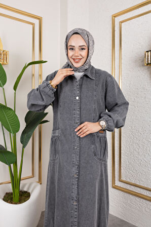 Kadın Düğmeli Cepli Kar Yıkamalı Denim Kot Kap
