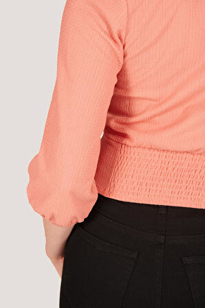 P-005007 - Kadın Uzun Kollu V Yaka Wrap Bluz - AÇIK PEMBE