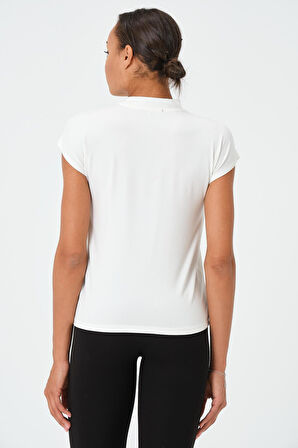 P-004932 - Kadın Kısa Kollu Yüksek Yaka Örme T-Shirt - BEYAZ