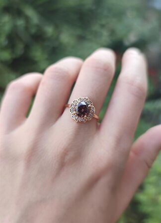 ÇİÇEK BROWNİ TOPAZ TASLİ YÜZÜK - AK453