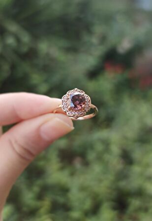 ÇİÇEK BROWNİ TOPAZ PIRLANTA TASLİ YÜZÜK - AK454