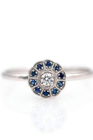 HİTİT PIRLANTA BLUE TOPAZ VİNTAGE TEK TAŞ  EVLİLİK TEKLİF YÜZÜĞÜ - AK1099