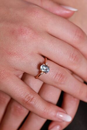 AKUAMARİN PIRLANTA DOĞAL TAŞ EVLİLİK TEKLİF YÜZÜĞÜ -AK1134