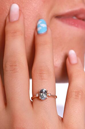 AKUAMARİN PIRLANTA DOĞAL TAŞ EVLİLİK TEKLİF YÜZÜĞÜ -AK1134