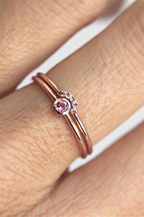 KAVİSLİ VE PEMBE TEKTAŞ TAKIM YÜZÜK - AK0115