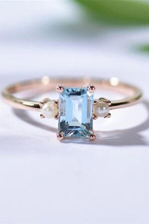 MELBOURNE AKUAMARİN TEKTAŞ  İNCİ YAN TAŞLARI YÜZÜK - AK620 