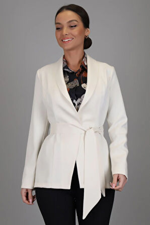 SWEETNESS Kadın Ekru Kemerli Astarsız Ceket 