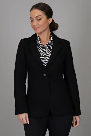 SWEETNESS Kadın Siyah Buklet Kumaş Astarsız Tek Düğmeli Ceket