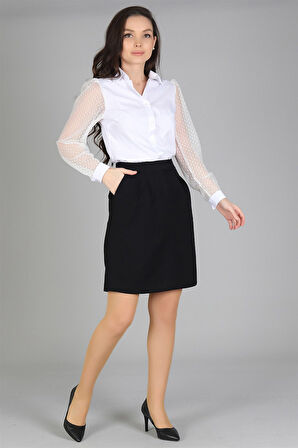 Sweetness Kadın Beyaz Tül Kollu Uzun Kol  Gömlek