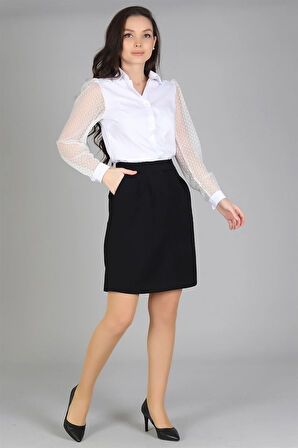 Sweetness Kadın Beyaz Tül Kollu Uzun Kol  Gömlek