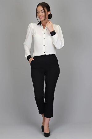 SWEETNESS Kadın Ekru İpek Kumaş Saten Yakalı Uzun Kol Gömlek