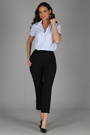 SWEETNESS Kadın Buz Mavisi Kısa Kol Pamuklu Likralı Gömlek 