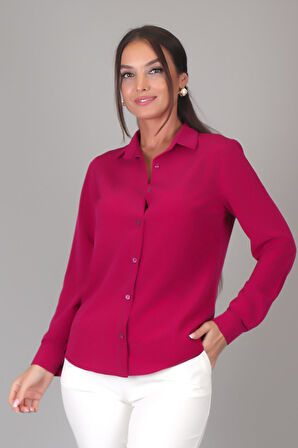 SWEETNESS Kadın Fuşya İpek Kumaş Uzun Kol Gömlek 