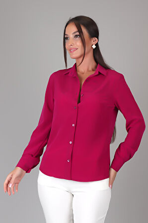 SWEETNESS Kadın Fuşya İpek Kumaş Uzun Kol Gömlek 