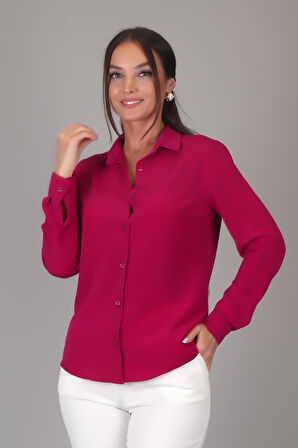 SWEETNESS Kadın Fuşya İpek Kumaş Uzun Kol Gömlek 