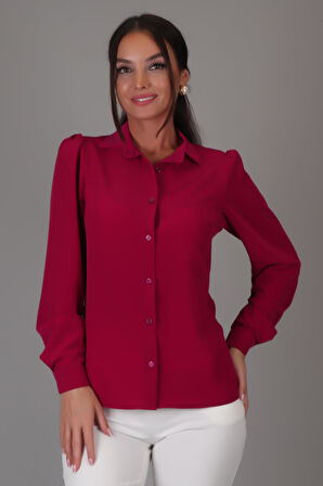 SWEETNESS Kadın Fuşya İpek Kumaş Büzgülü Uzun Kol Gömlek 