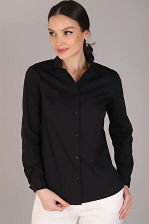 Sweetness Kadın Siyah Likralı Uzun Kol Pamuklu Klasik Gömlek