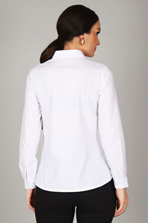 Sweetness Kadın Beyaz Likralı Uzun Kol Pamuklu Klasik Gömlek