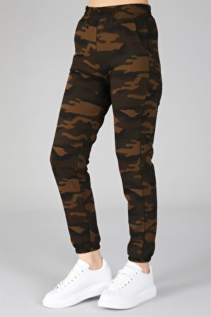 Sweetness Kadın Yeşil Paçası Lastikli Kamuflaj Desenli Eşofman Altı