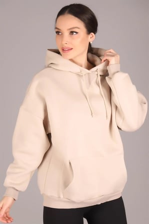 Sweetness Kadın Açık Bej Kapüşonlu Sweatshirt