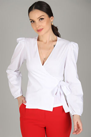 Sweetness Kadın Beyaz Kruvaze Model Likralı Gömlek