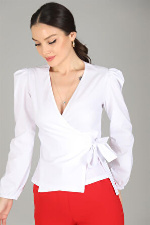 Sweetness Kadın Beyaz Kruvaze Model Likralı Gömlek