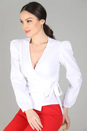 Sweetness Kadın Beyaz Kruvaze Model Likralı Gömlek