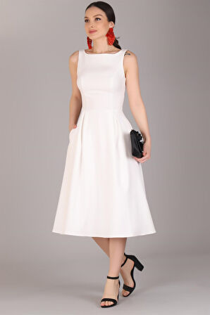 Sweetness Kadın Beyaz Pileli Cep Detaylı Elbise