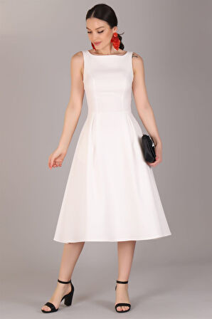 Sweetness Kadın Beyaz Pileli Cep Detaylı Elbise