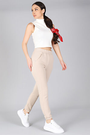 Sweetness Kadın Açık Bej Paçası Lastikli Eşofman Altı