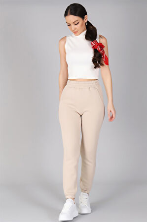 Sweetness Kadın Açık Bej Paçası Lastikli Eşofman Altı