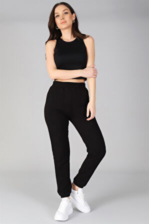 Sweetness Kadın Siyah Paçası Lastikli Eşofman Altı
