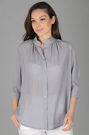 SWEETNESS Kadın Gri Yakası Büzgülü Gömlek 